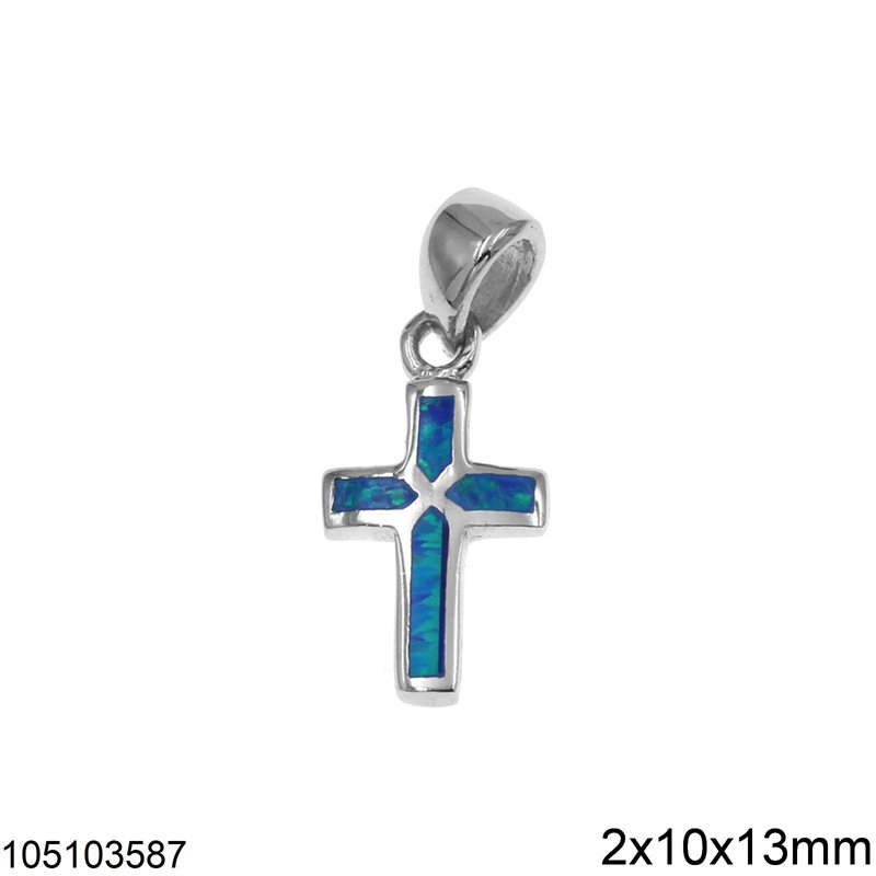 Silver 925 Pendant Cross with Opal 2x10x13mm