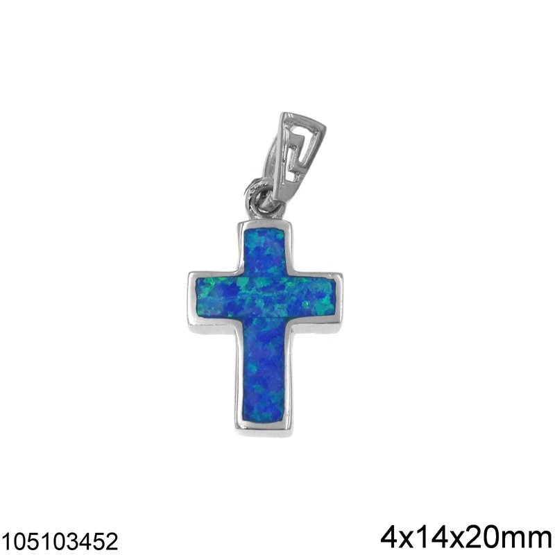 Silver 925 Pendant Cross with Opan and Meander 4x14x20mm