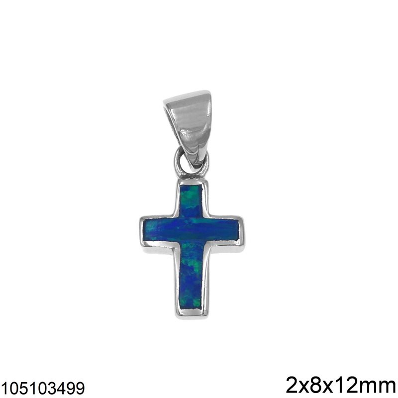 Silver 925 Pendant Cross with Opal 2x8x12mm