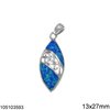 Silver 925 Pendant Navette with Opal and Lacy 13x27mm