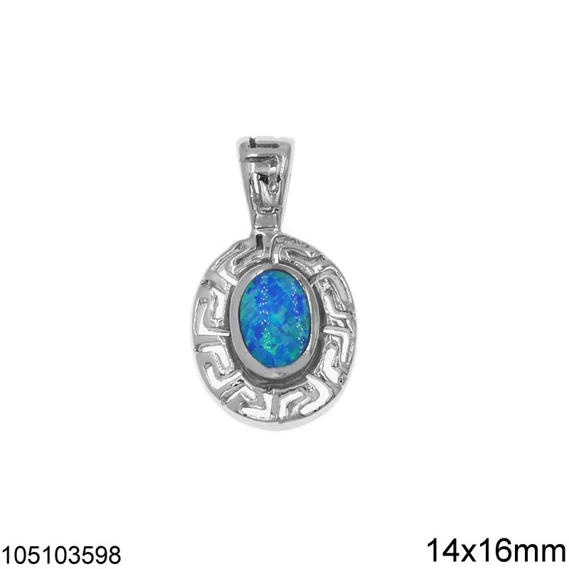 Silver 925 Pendant Oval with Meander and Opal 14x16mm