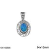 Silver 925 Pendant Oval with Meander and Opal 14x16mm
