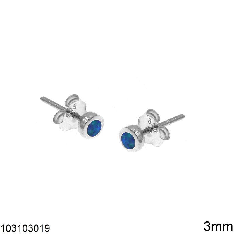 Silver 925 Stud Earrings Round with Opal 3mm