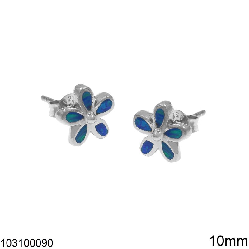 Silver 925 Stud Earrings Daisy with Opal 10mm