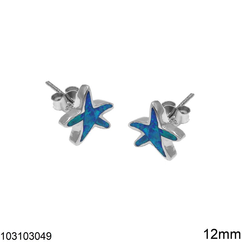 Silver 925 Stud Earrings Starfish with Opal 12mm
