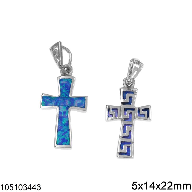 Silver 925 Pendant Cross with Opan and Meander 5x14x22mm