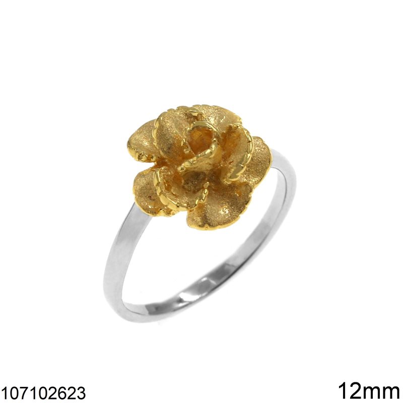 Δαχτυλίδι Ασημένιο 925 Τριαντάφυλλο 12mm, Δίχρωμο