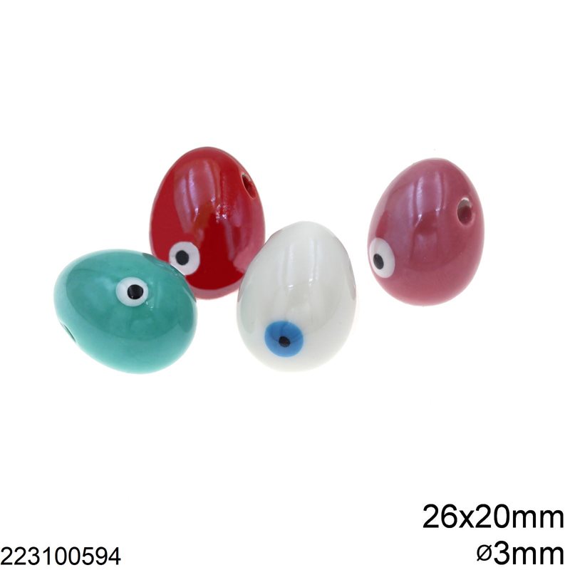 Χάνδρα Κεραμική Αυγό Μάτι 26x20mm με Τρύπα 3mm