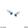 Silver 925 Square Stud Earrings with Opal 4mm