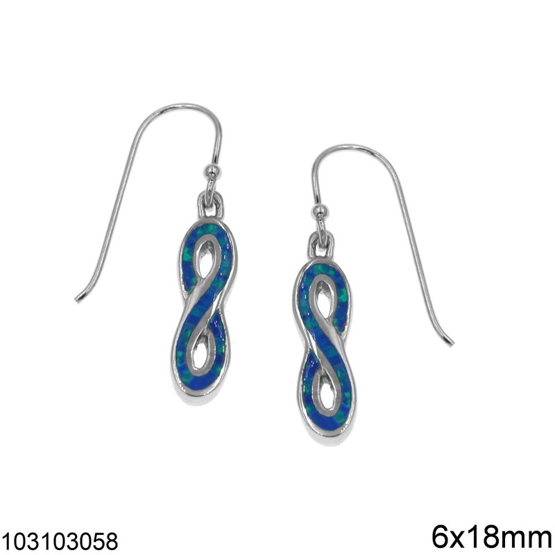 Silver 925 Hook Earrings Infinity Symbol with Opal 6x18mm