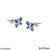 Silver 925 Stud Earrings Butterfly with Opal 8x10mm
