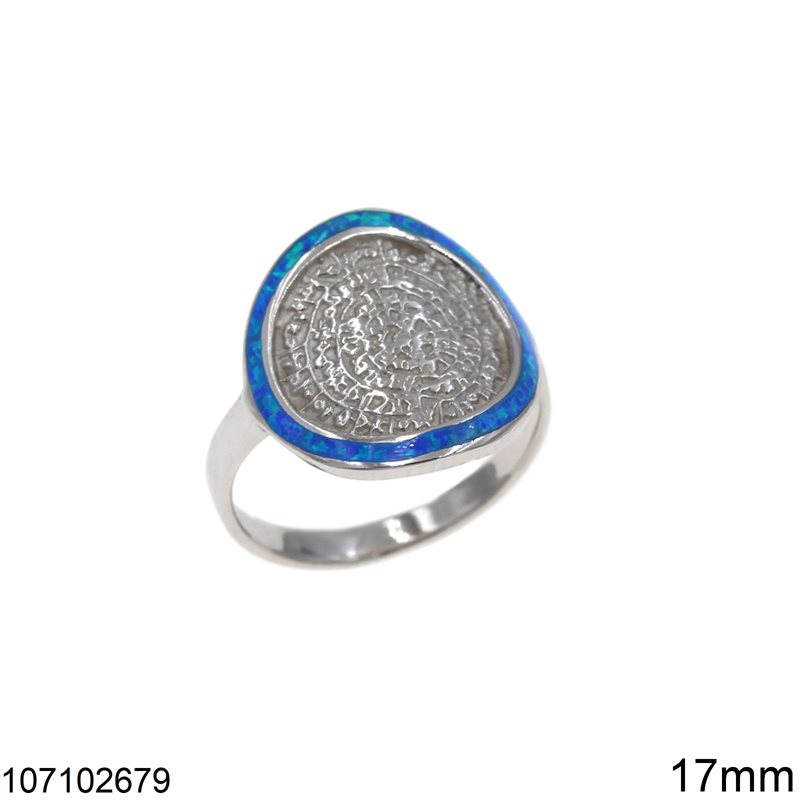 Δαχτυλίδι Ασημένιο 925 Δίσκος με Οπάλ Περίγραμμα 17mm