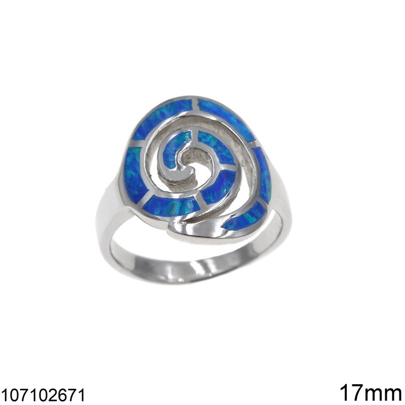Silver 925 Ring Spiral with Opal 17mm