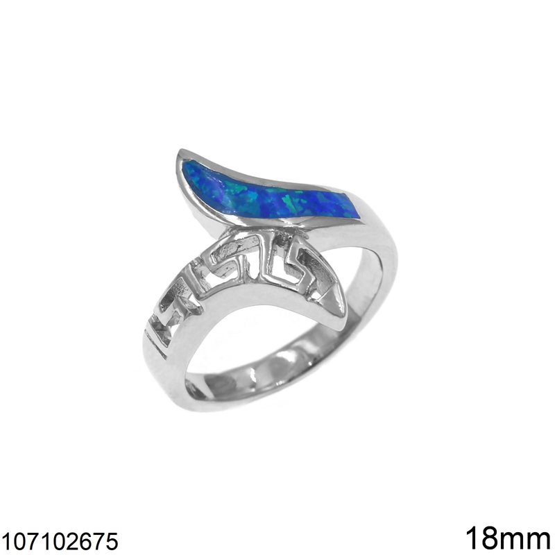 Silver 925 Ring with Opal and Meander 18mm