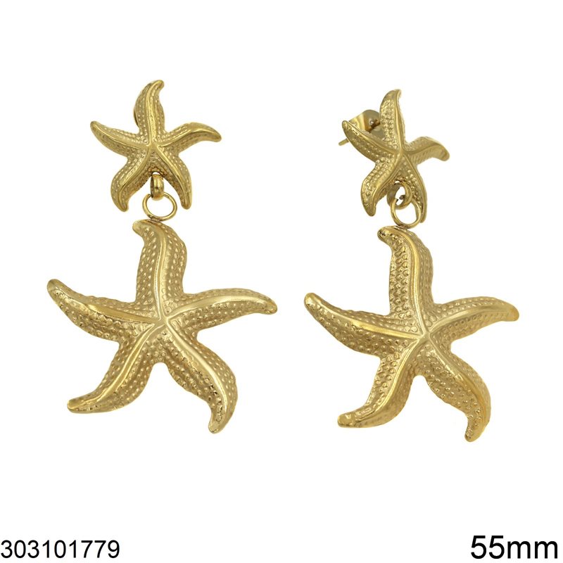 Stainless Steel Stud Earrings Starfishes 55mm