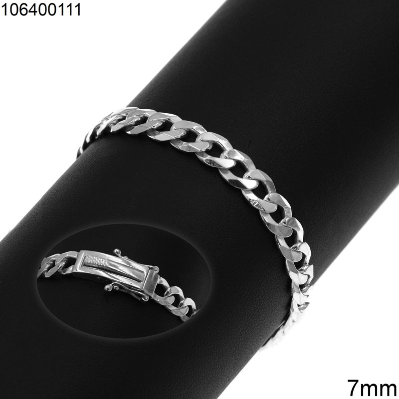 Silver 925 Bracelet Gourmet Chain 7mm