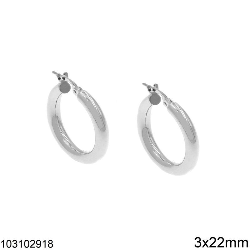 Silver 925 Hoop Earrings 3x22mm