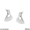 Silver 925 Stud Earrings Hanging Hammered Triangle 22mm