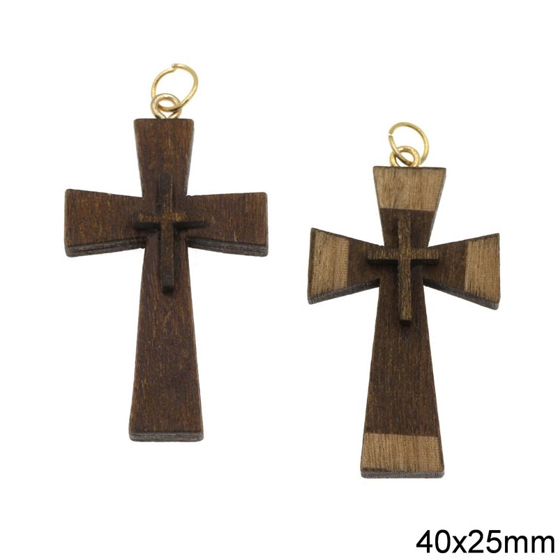Wooden Pendant Double Cross 40x25mm