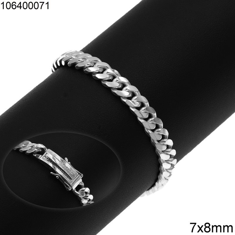 Silver 925 Gourmette Chain Bracelet 7x8mm