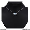 Silver 925 Necklace Evil Eye with Zircon and Shell 13x20mm, Rhodium Plated