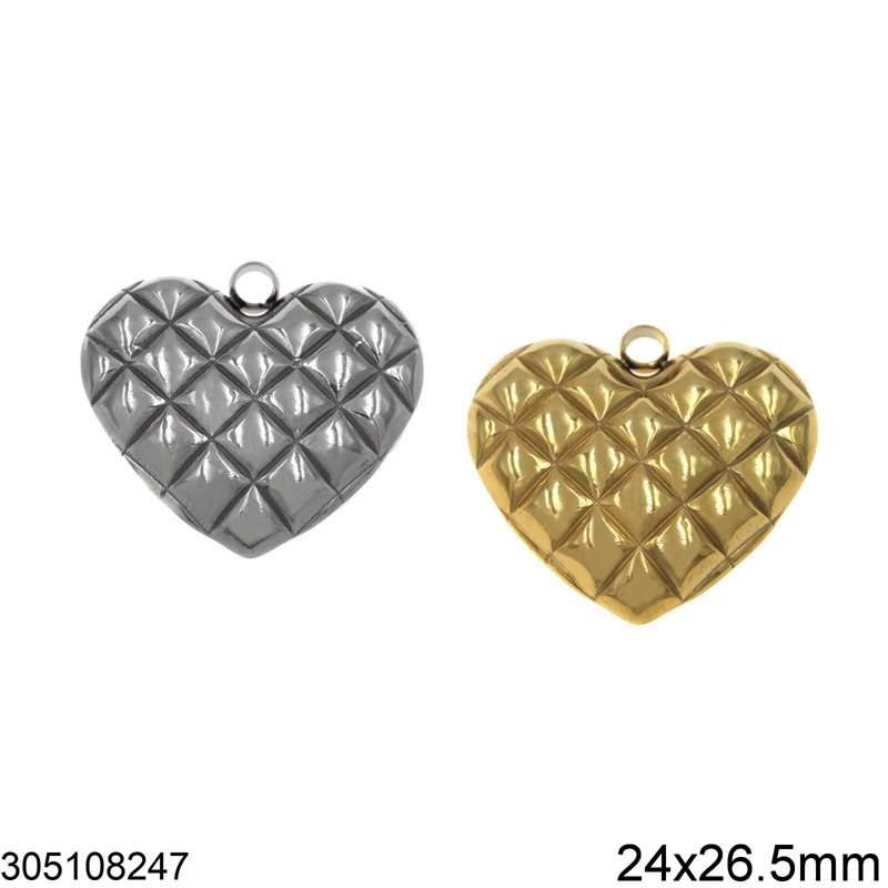 Stainless Steel Pendant Quilted Heart 24x26.5mm