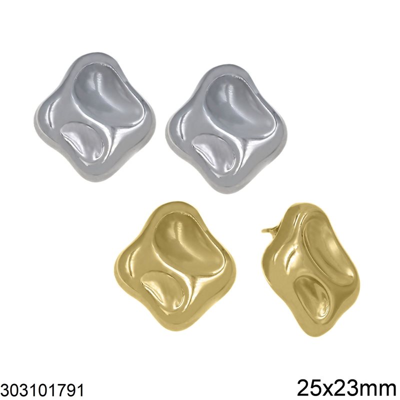 Stainless Steel Stud Earrings Nugget 25x23mm