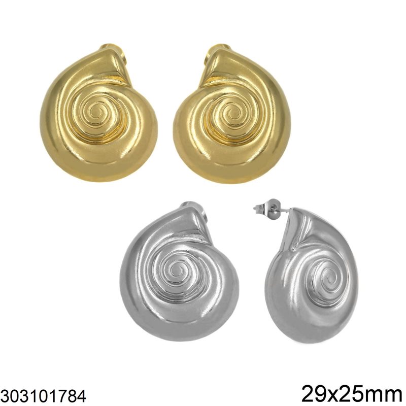 Stainless Steel Stud Earrings Spiral 29x25mm