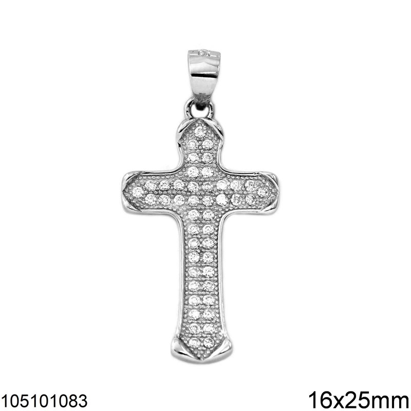 Silver 925 Pendant Cross with Zircon 4x16x25mm