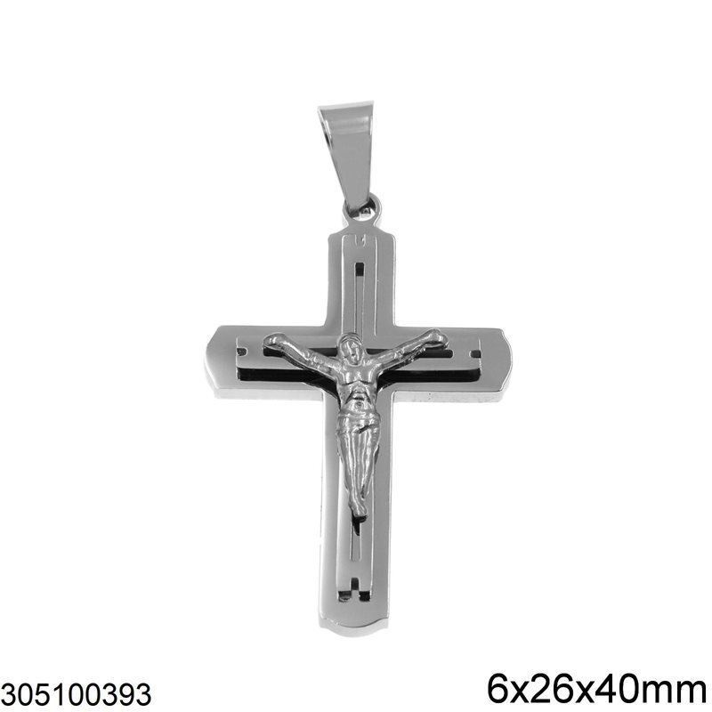 Stainless Steel Pendant Cross with Jesus 6x26x40mm