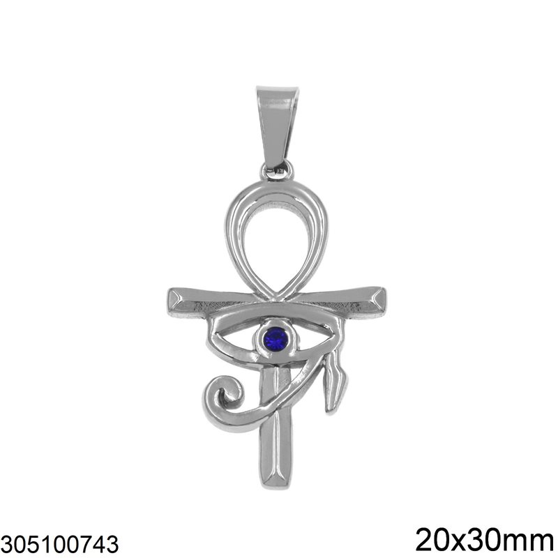 Stainless Steel Egyptian Cross with Evil Eye 20x30mm