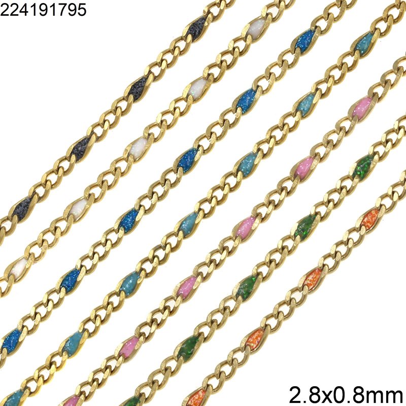 Stainless Steel Diamond Cut Figaro Chain 2.8x0.8mm with Glitter Dust Enamel