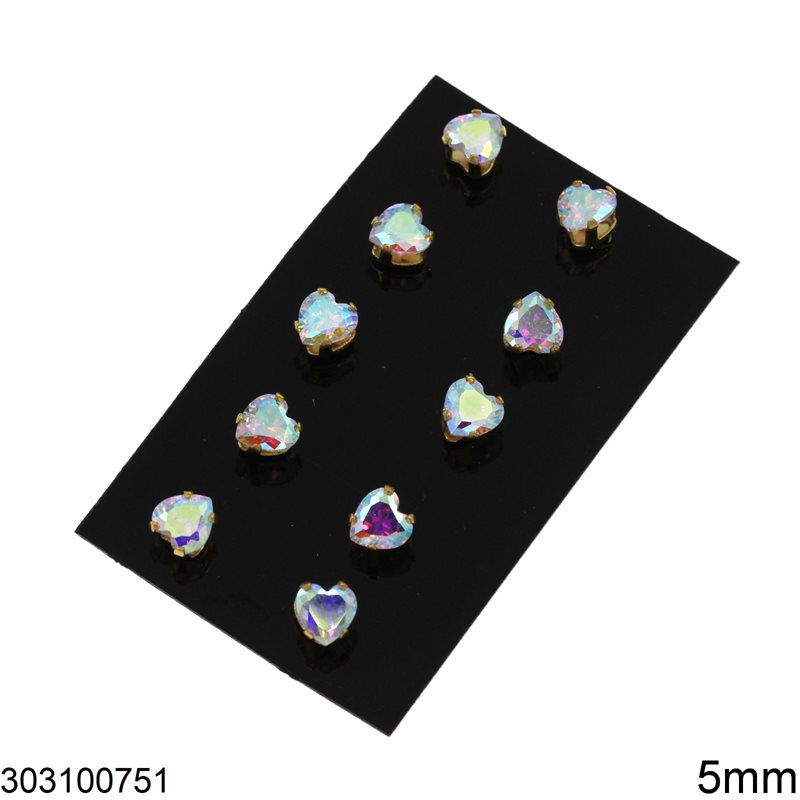 Stainless Steel Stud Earrings Heart with Zircon 5mm