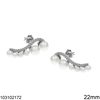 Silver 925 Stud Earrings Curve with Pearls and Stones 22mm, Rhodium Plated
