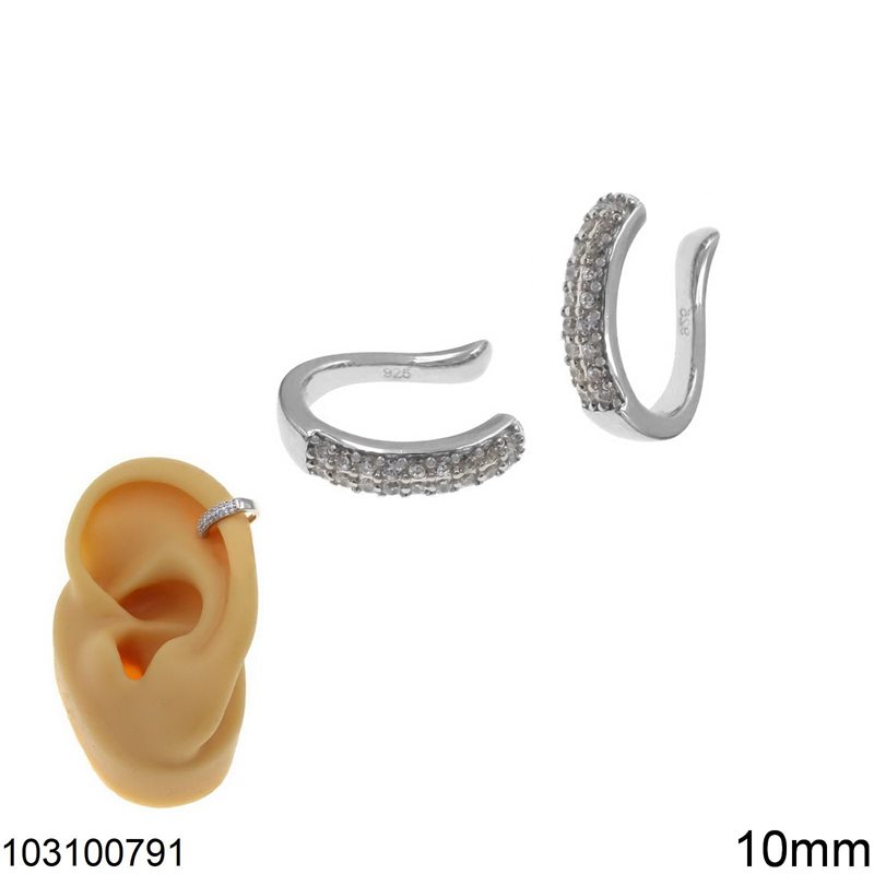 Silver 925 Ear Cuff Earrings with Stones 10mm