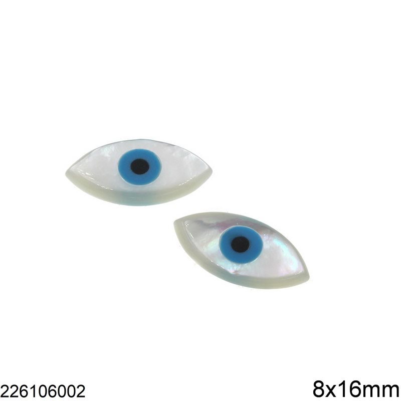 Mop-shell Navette Stone with Evil Eye 8x16mm, Not Drilled