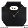 Silver 925 Set of Necklace 12mm and Stud Earrings 8mm Rectangular Rosette with Zircon
