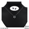 Silver 925 Set of Necklace 12mm and Stud Earrings 8mm Rectangular Rosette with Zircon