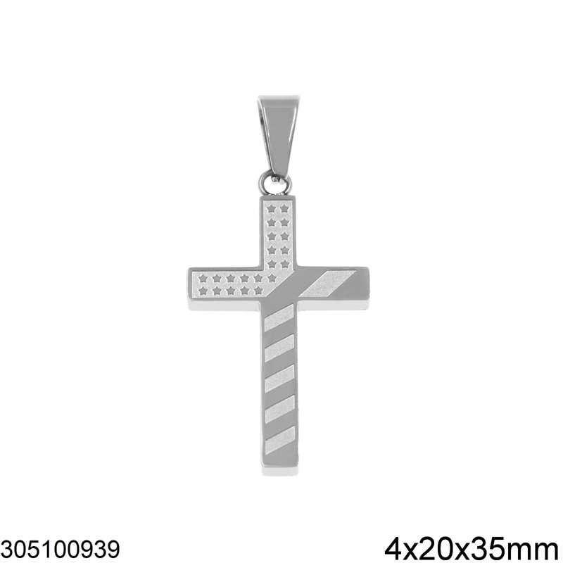 Stainless Steel Pendant Cross with Design 4x20x35mm