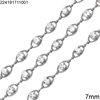 Stainless Steel Navette Link Chain Line Textured 7mm with Rhinestones