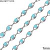 Stainless Steel Navette Link Chain Line Textured 7mm with Rhinestones