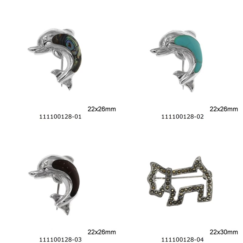 Silver 925 Brooch Animals with Semi Precious Stones