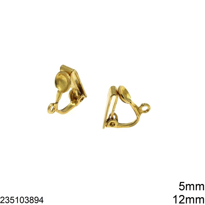 Brass Clip on Earring 12mm with Ring and Curved Post 5mm