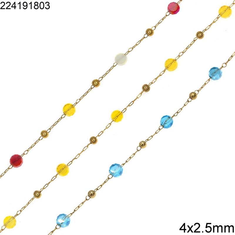 Stainless Steel Link Chain with Round Flat Bead 4x2.5mm and Round Bead