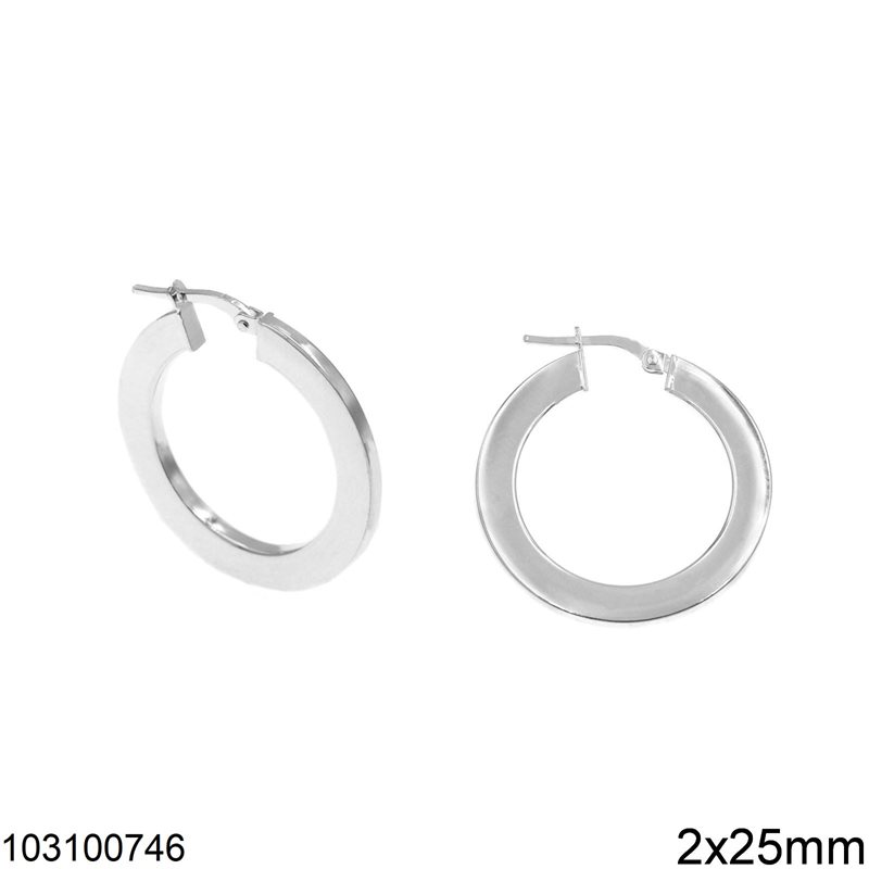 Silver 925 Hoop Earrings 2x25mm