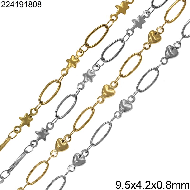 Stainless Steel Oval Hoop Chain 1:1 9.5x4.2x0.8mm and Spacer 4.5mm