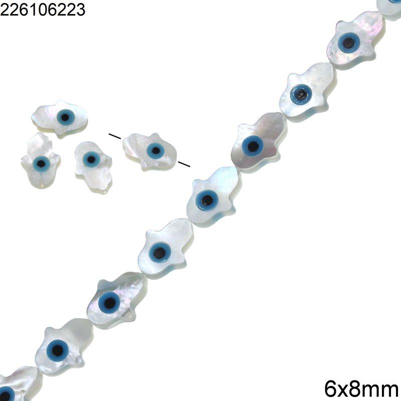 Mop-shell Bead Hamsa with Evil Eye 6x8mm