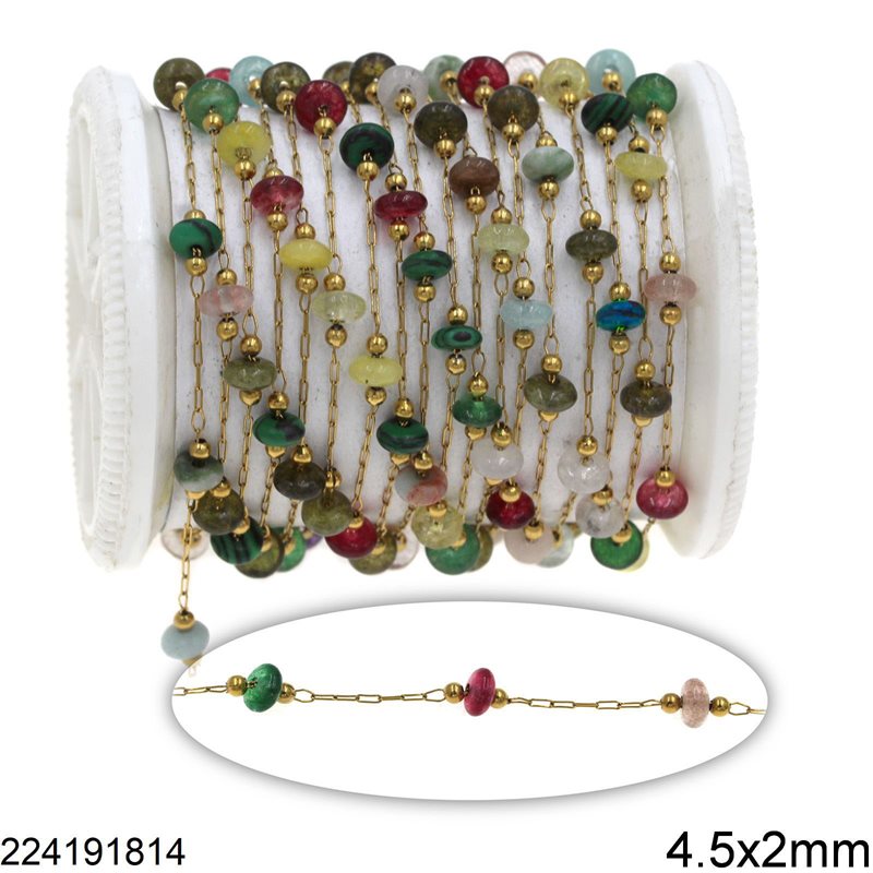 Stainless Steel Link Chain with Agate Rondelle Bead 4.5x2mm