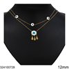 Stainless Steel Necklace Double Oval Link Chain with Evil Eye Shell 12mm, Gold