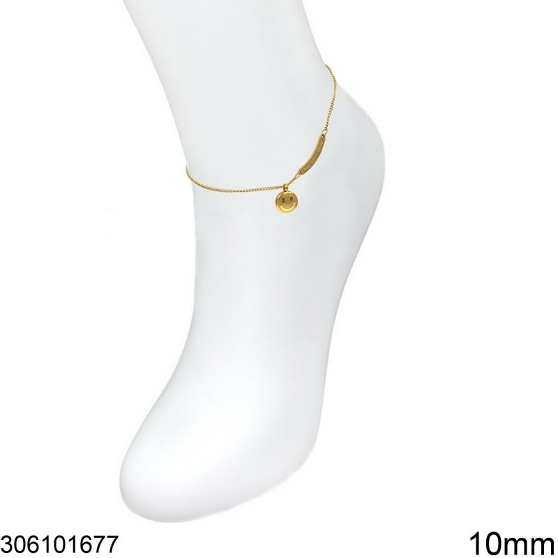 Stainless Steel Anklet Gourmet Chain with Tag "HAS BEEN SMILE" and Hanging Face 10mm